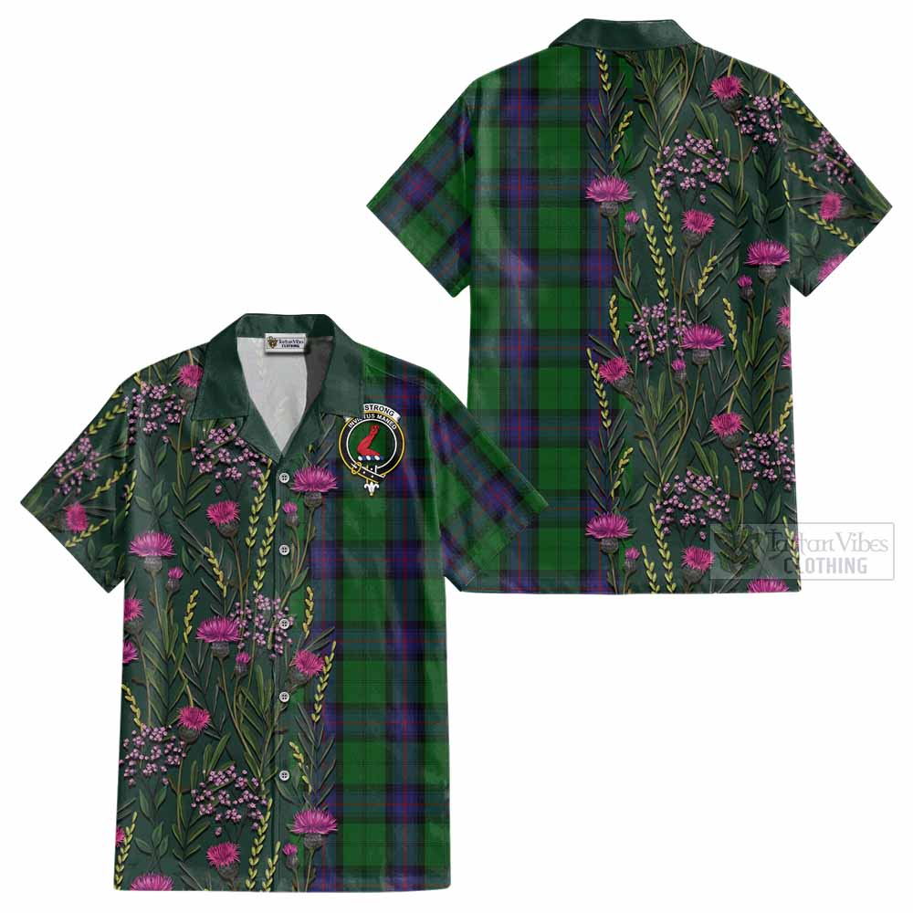 Armstrong Family Crest Tartan Cotton Hawaiian Shirt Scottish Thistle Flower Pattern Half Style - Tartan Vibes Clothing