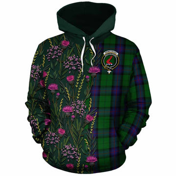 Armstrong Family Crest Tartan Cotton Hoodie Scottish Thistle Flower Pattern Half Style - Tartan Vibes Clothing