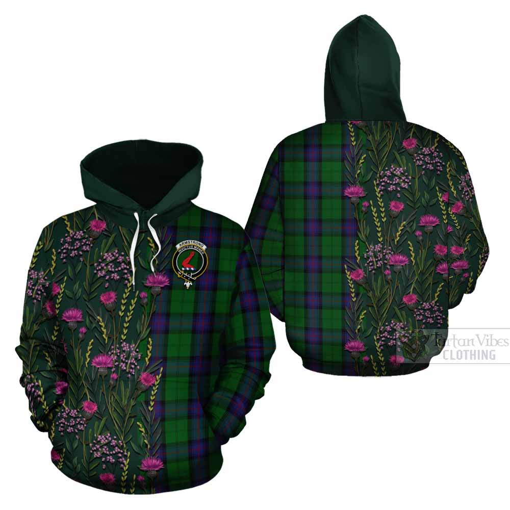 Armstrong Family Crest Tartan Cotton Hoodie Scottish Thistle Flower Pattern Half Style - Tartan Vibes Clothing