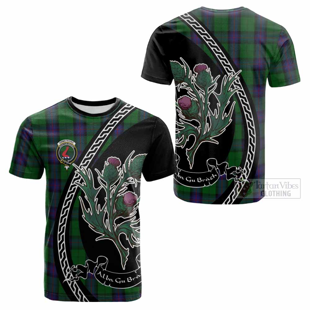 Armstrong Family Crest Tartan Cotton T-shirt Alba Thistle Inspired - Tartan Vibes Clothing