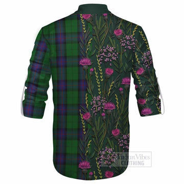Armstrong Family Crest Tartan Ghillie Shirt Scottish Thistle Flower Pattern Half Style