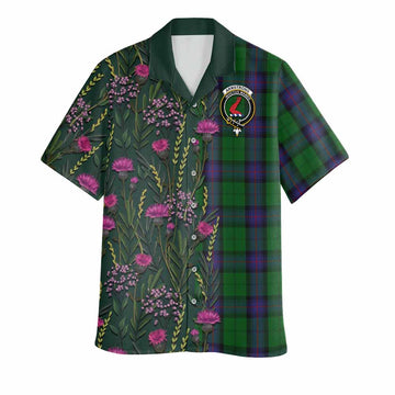 Armstrong Family Crest Tartan Hawaiian Shirt Scottish Thistle Flower Pattern Half Style