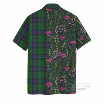 Armstrong Family Crest Tartan Hawaiian Shirt Scottish Thistle Flower Pattern Half Style