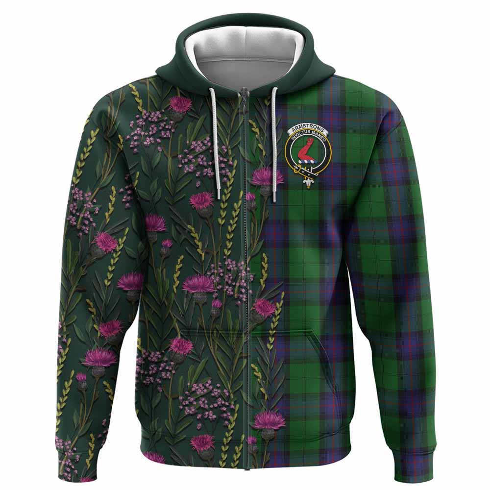 Armstrong Family Crest Tartan Hoodie Scottish Thistle Flower Pattern Half Style - Tartan Vibes Clothing