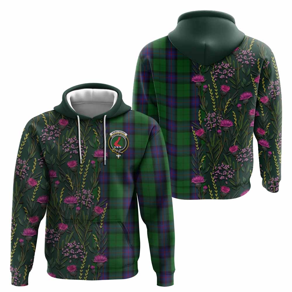 Armstrong Family Crest Tartan Hoodie Scottish Thistle Flower Pattern Half Style - Tartan Vibes Clothing