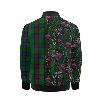 Armstrong Family Crest Tartan Kid Bomber Jacket Scottish Thistle Flower Pattern Half Style