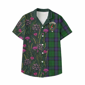 Armstrong Family Crest Tartan Kid Hawaiian Shirt Scottish Thistle Flower Pattern Half Style