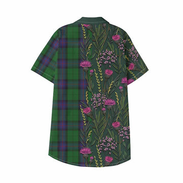 Armstrong Family Crest Tartan Kid Hawaiian Shirt Scottish Thistle Flower Pattern Half Style