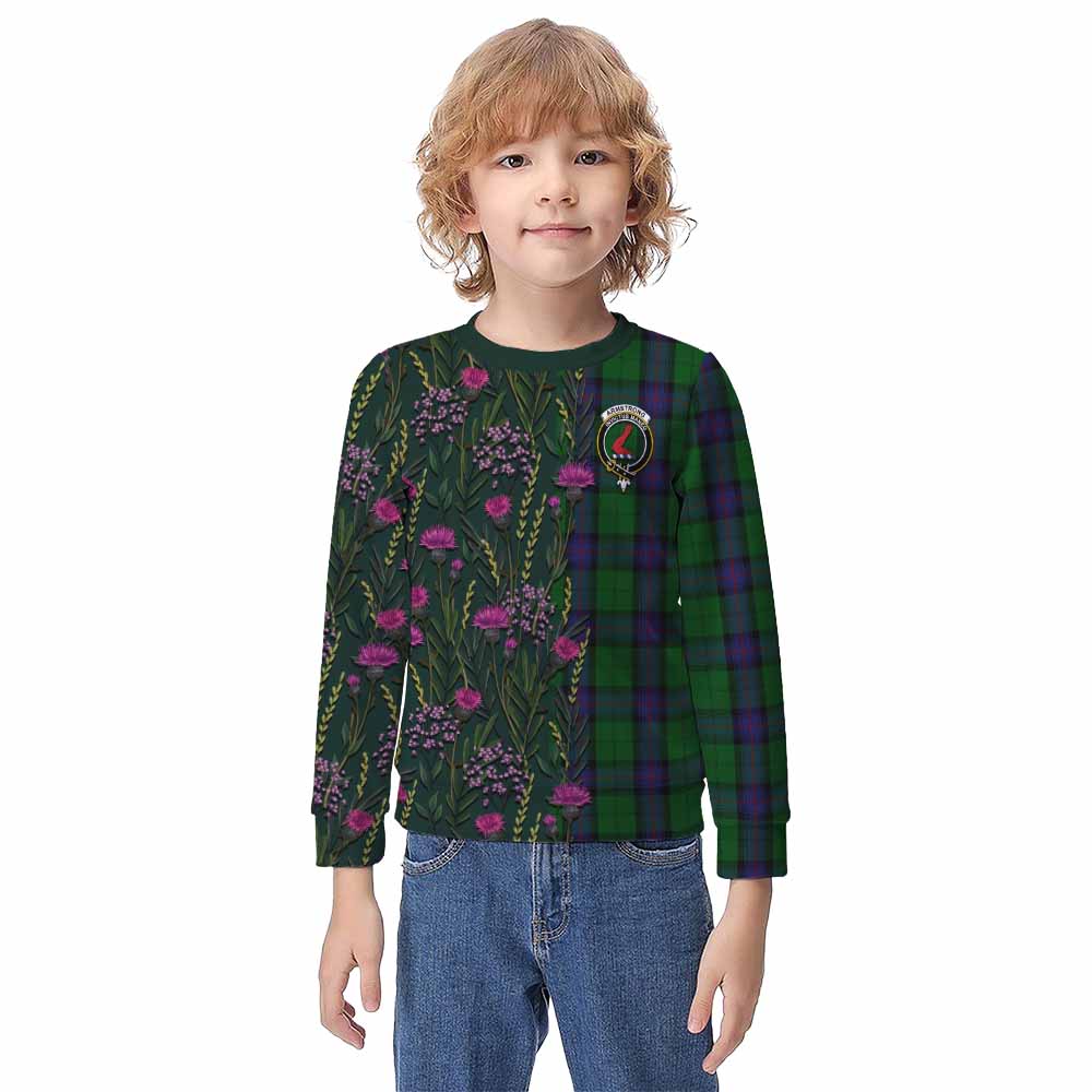 Armstrong Family Crest Tartan Kid Knitted Sweatshirt Scottish Thistle Flower Pattern Half Style - Tartan Vibes Clothing