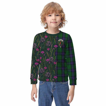 Armstrong Family Crest Tartan Kid Knitted Sweatshirt Scottish Thistle Flower Pattern Half Style
