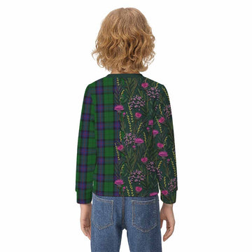 Armstrong Family Crest Tartan Kid Knitted Sweatshirt Scottish Thistle Flower Pattern Half Style