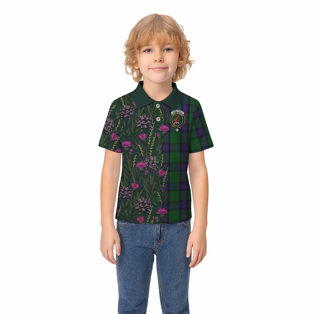 Armstrong Family Crest Tartan Kid Polo Shirt Scottish Thistle Flower Pattern Half Style - Tartan Vibes Clothing