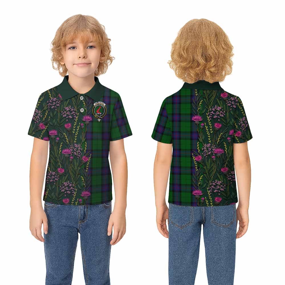 Armstrong Family Crest Tartan Kid Polo Shirt Scottish Thistle Flower Pattern Half Style - Tartan Vibes Clothing