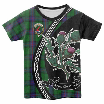 Armstrong Family Crest Tartan Kid T-shirt Alba Thistle Inspired