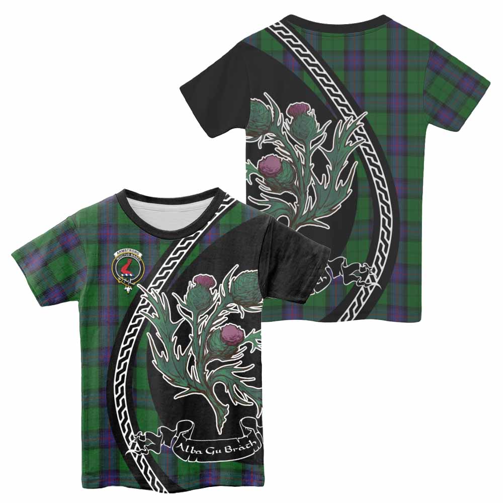 Armstrong Family Crest Tartan Kid T-shirt Alba Thistle Inspired - Tartan Vibes Clothing
