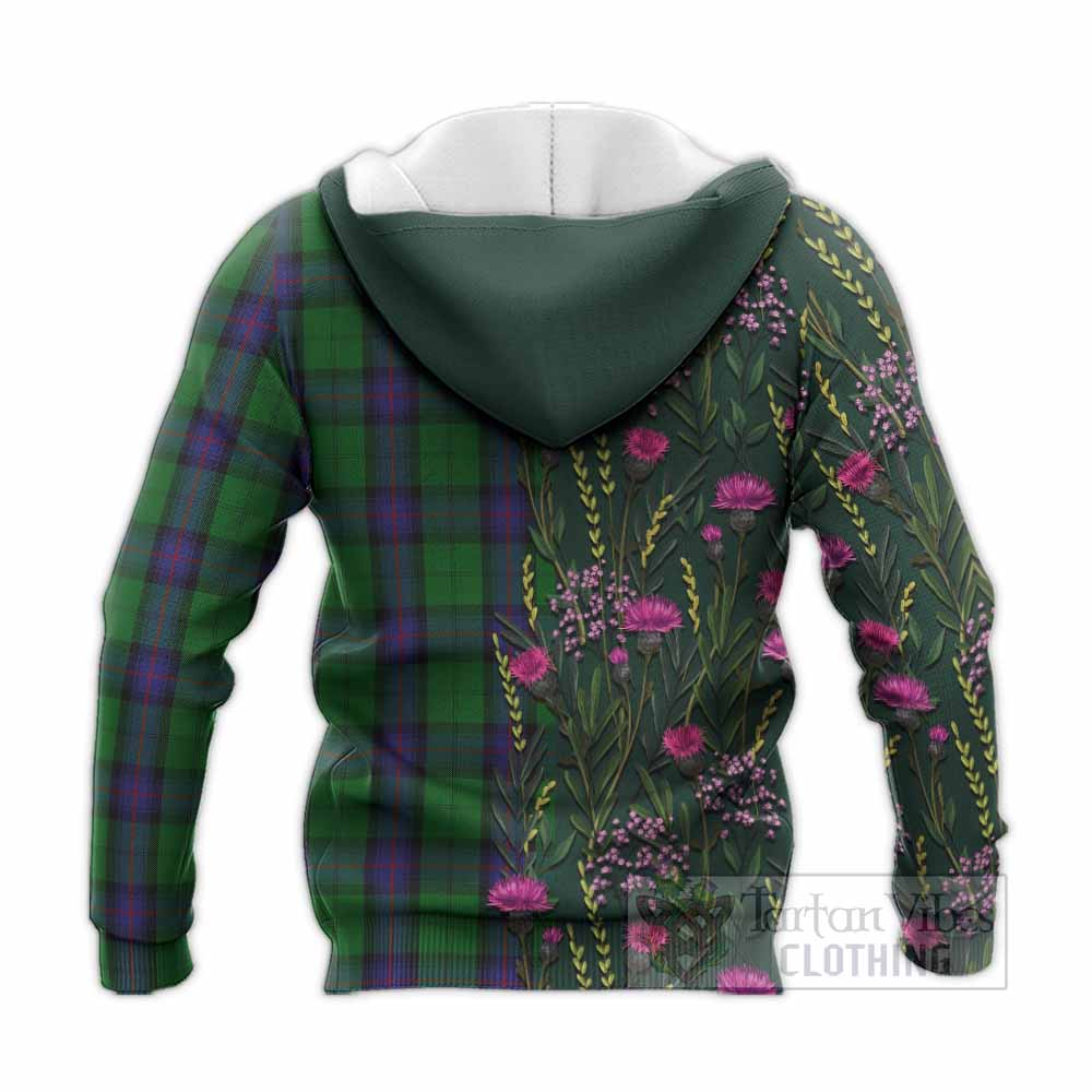 Armstrong Family Crest Tartan Knitted Hoodie Scottish Thistle Flower Pattern Half Style - Tartan Vibes Clothing