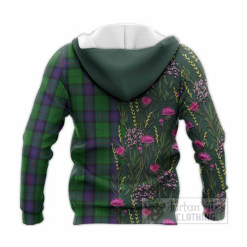 Armstrong Family Crest Tartan Knitted Hoodie Scottish Thistle Flower Pattern Half Style