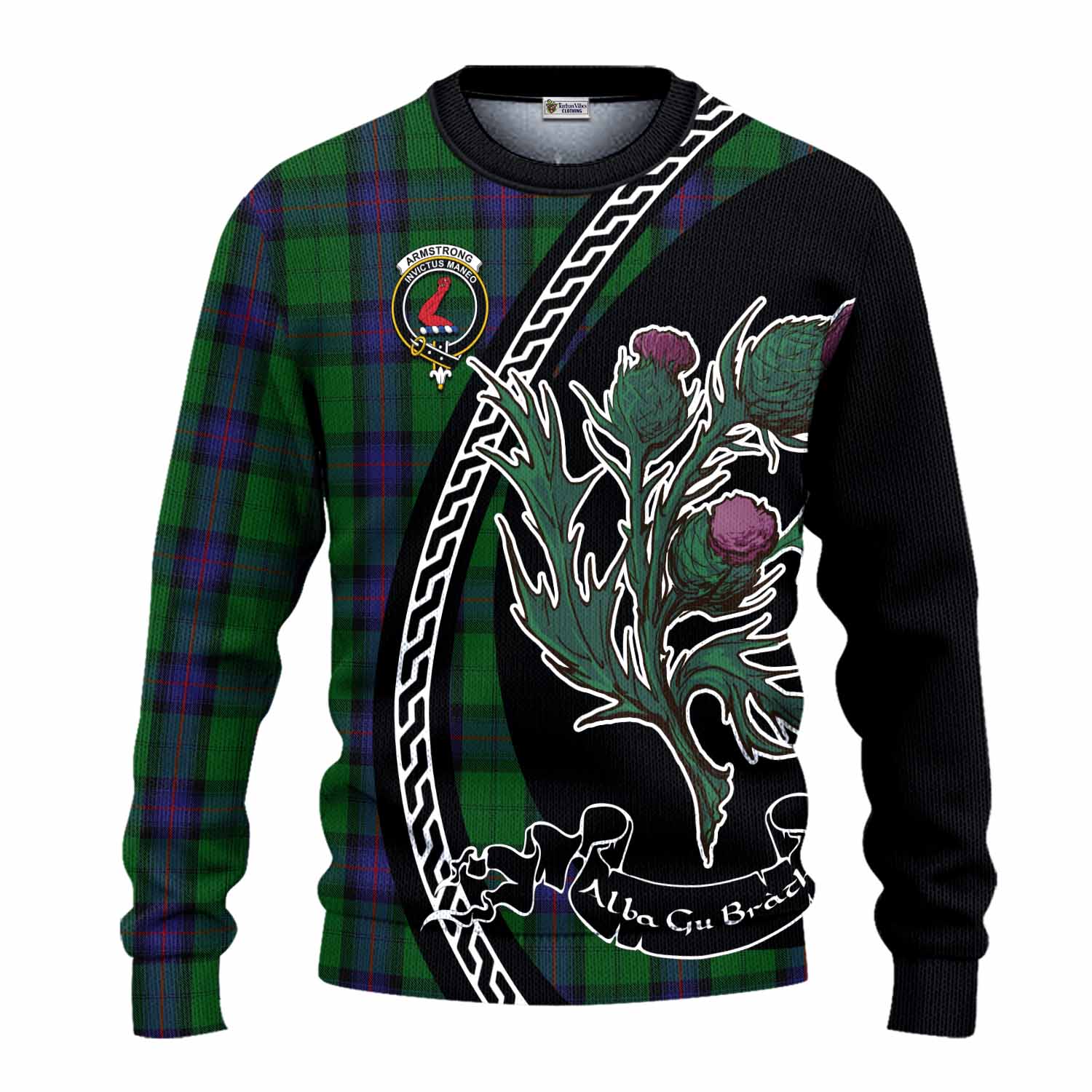 Armstrong Family Crest Tartan Knitted Sweater Alba Thistle Inspired - Tartan Vibes Clothing