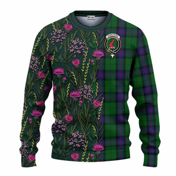 Armstrong Family Crest Tartan Knitted Sweater Scottish Thistle Flower Pattern Half Style - Tartan Vibes Clothing