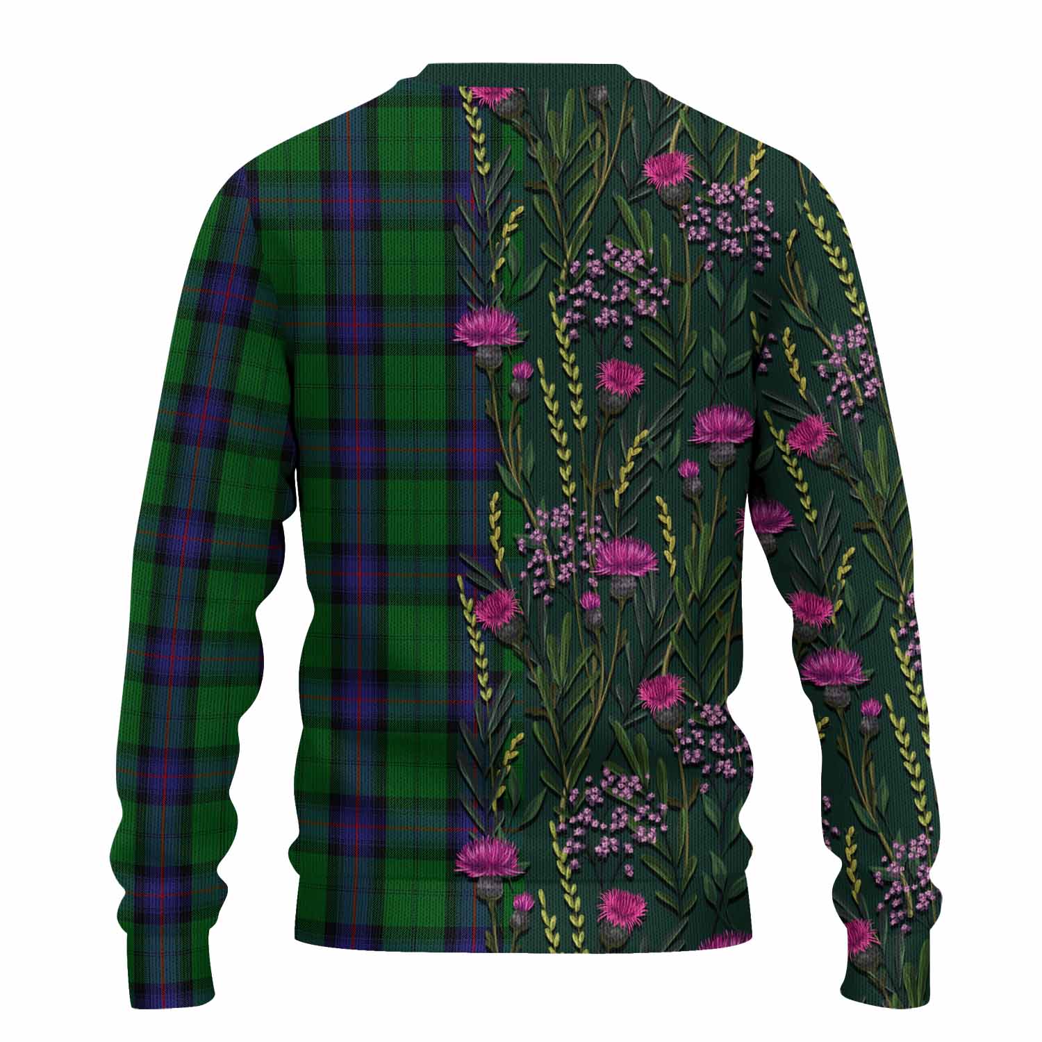 Armstrong Family Crest Tartan Knitted Sweater Scottish Thistle Flower Pattern Half Style - Tartan Vibes Clothing