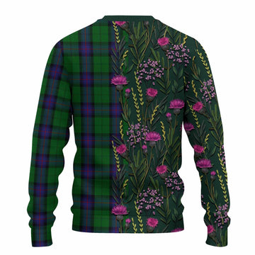 Armstrong Family Crest Tartan Knitted Sweater Scottish Thistle Flower Pattern Half Style - Tartan Vibes Clothing
