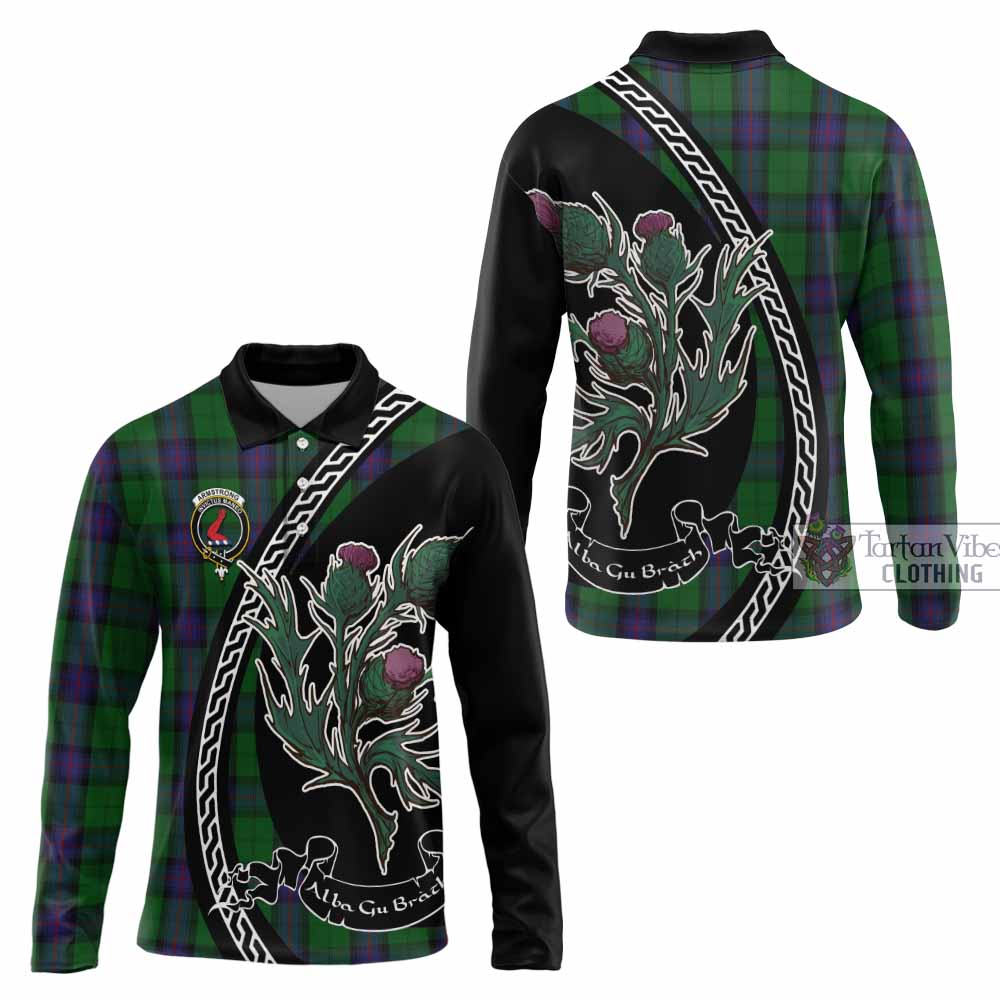 Armstrong Family Crest Tartan Long Sleeve Polo Shirt Alba Thistle Inspired - Tartan Vibes Clothing