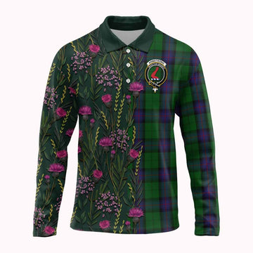 Armstrong Family Crest Tartan Long Sleeve Polo Shirt Scottish Thistle Flower Pattern Half Style - Tartan Vibes Clothing