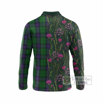 Armstrong Family Crest Tartan Long Sleeve Polo Shirt Scottish Thistle Flower Pattern Half Style - Tartan Vibes Clothing