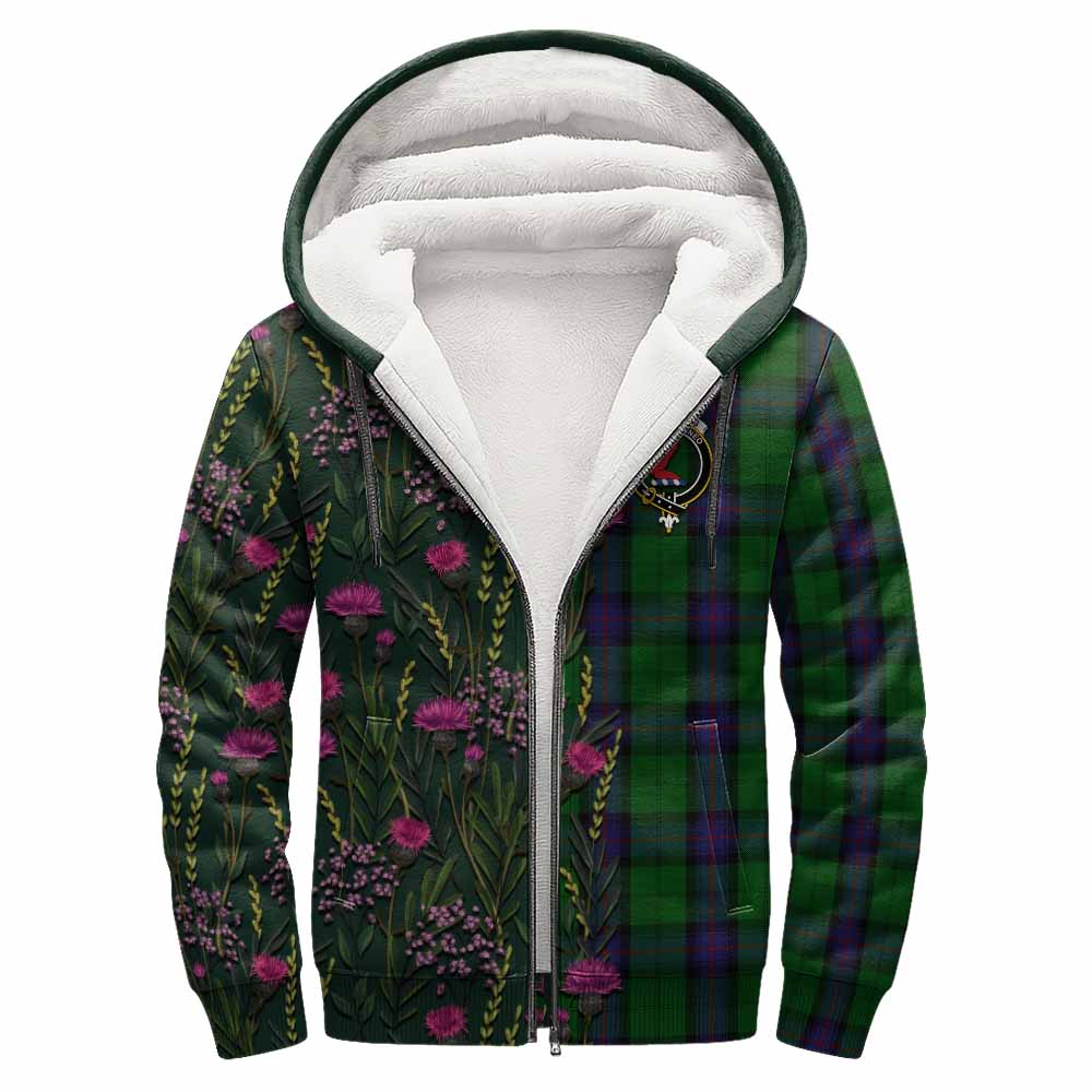 Armstrong Family Crest Tartan Sherpa Hoodie Scottish Thistle Flower Pattern Half Style - Tartan Vibes Clothing