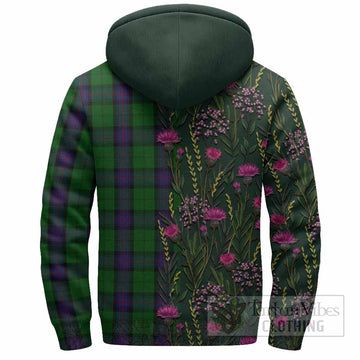 Armstrong Family Crest Tartan Sherpa Hoodie Scottish Thistle Flower Pattern Half Style