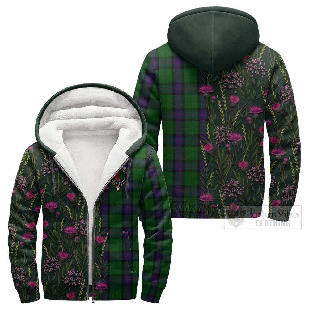 Armstrong Family Crest Tartan Sherpa Hoodie Scottish Thistle Flower Pattern Half Style - Tartan Vibes Clothing
