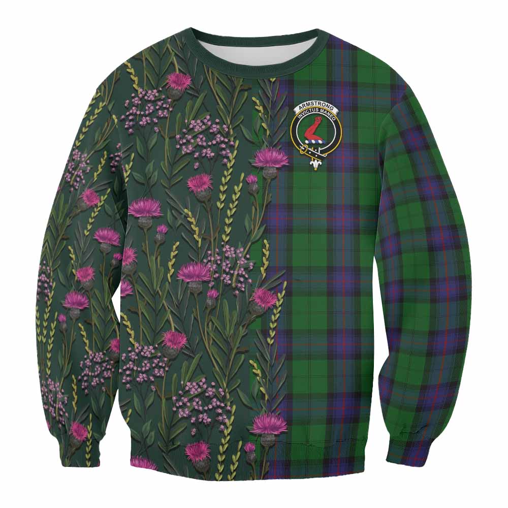 Armstrong Family Crest Tartan Sweatshirt Scottish Thistle Flower Pattern Half Style - Tartan Vibes Clothing