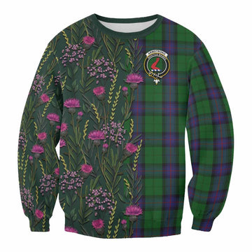 Armstrong Family Crest Tartan Sweatshirt Scottish Thistle Flower Pattern Half Style