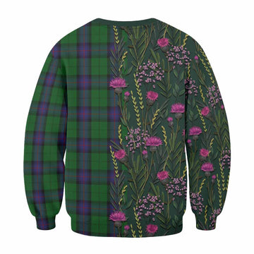 Armstrong Family Crest Tartan Sweatshirt Scottish Thistle Flower Pattern Half Style