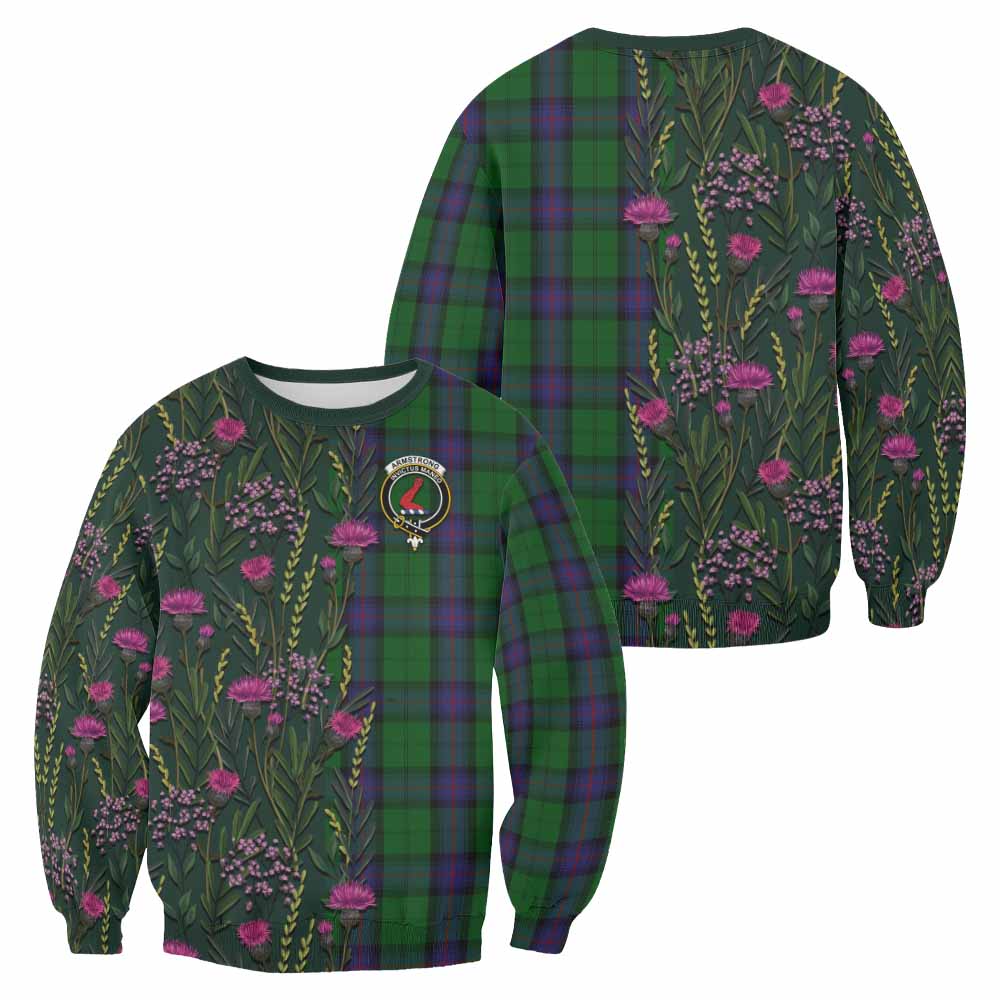 Armstrong Family Crest Tartan Sweatshirt Scottish Thistle Flower Pattern Half Style - Tartan Vibes Clothing