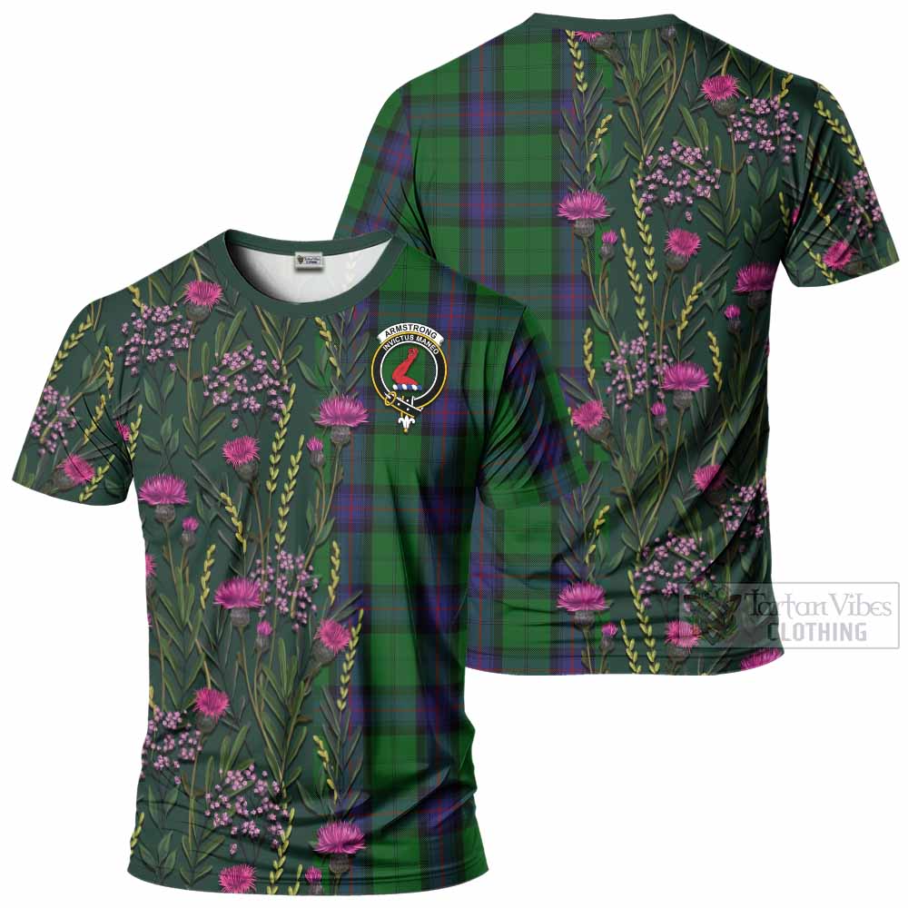 Armstrong Family Crest Tartan T-Shirt Scottish Thistle Flower Pattern Half Style - Tartan Vibes Clothing