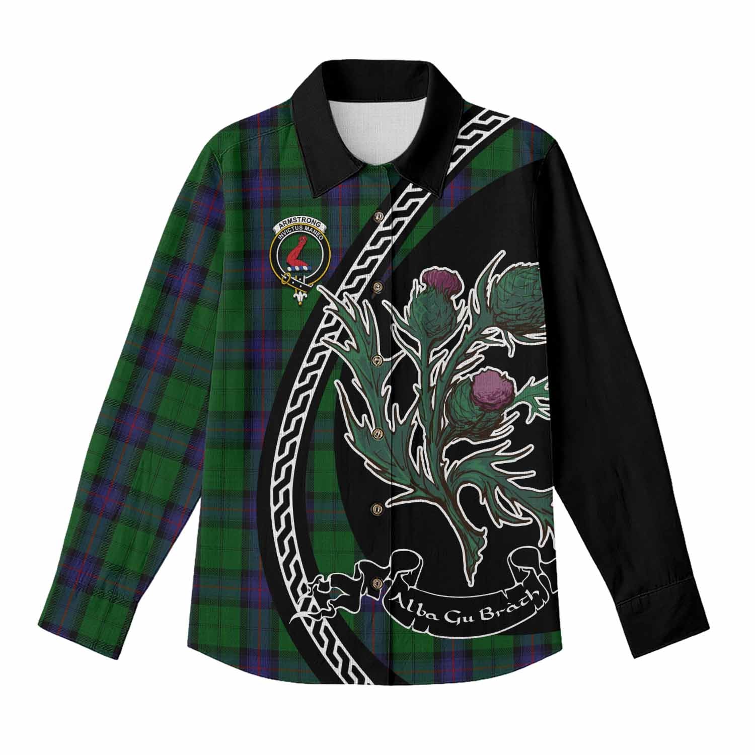 Armstrong Family Crest Tartan Women Casual Shirt Alba Thistle Inspired - Tartan Vibes Clothing