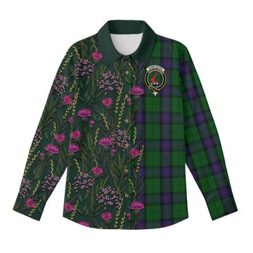 Armstrong Family Crest Tartan Women Casual Shirt Scottish Thistle Flower Pattern Half Style