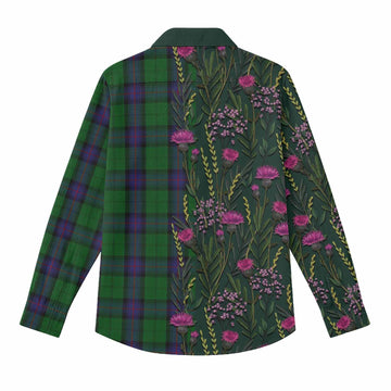 Armstrong Family Crest Tartan Women Casual Shirt Scottish Thistle Flower Pattern Half Style