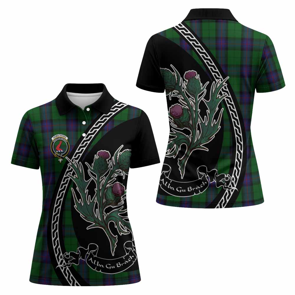 Armstrong Family Crest Tartan Women Polo Shirt Alba Thistle Inspired - Tartan Vibes Clothing