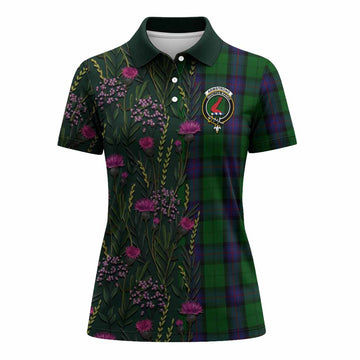 Armstrong Family Crest Tartan Women Polo Shirt Scottish Thistle Flower Pattern Half Style