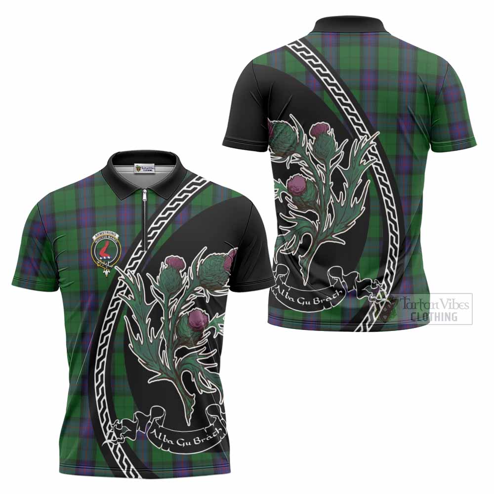 Armstrong Family Crest Tartan Zipper Polo Shirt Alba Thistle Inspired - Tartan Vibes Clothing