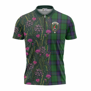 Armstrong Family Crest Tartan Zipper Polo Shirt Scottish Thistle Flower Pattern Half Style