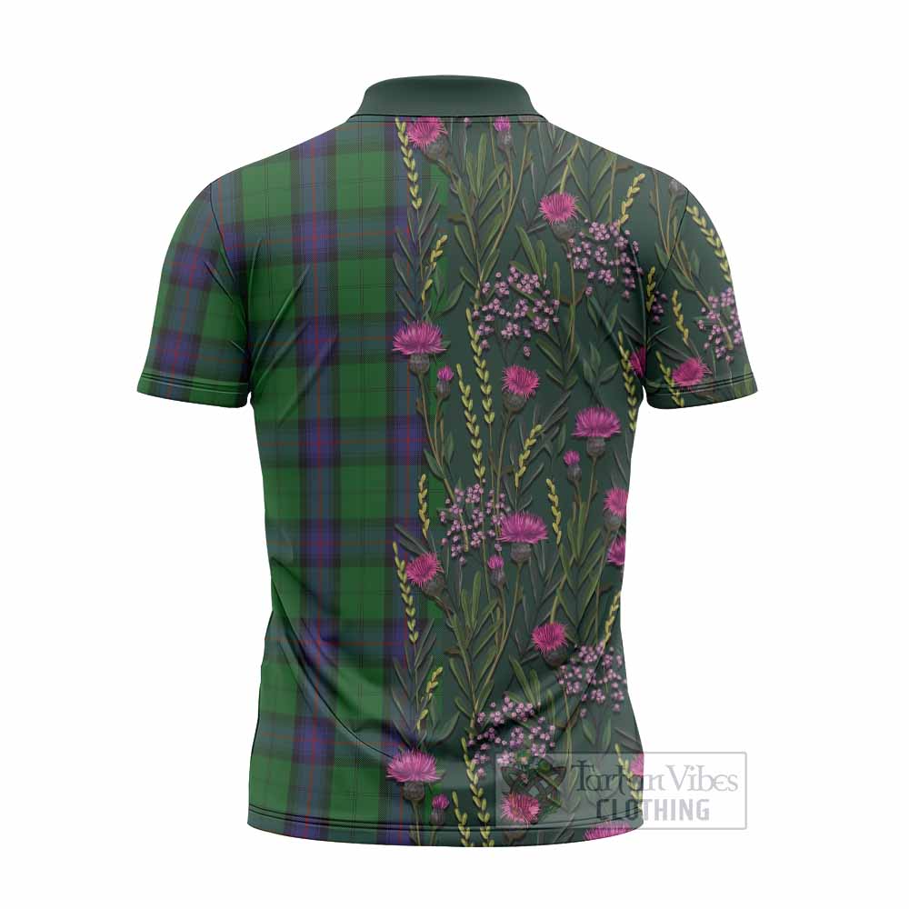 Armstrong Family Crest Tartan Zipper Polo Shirt Scottish Thistle Flower Pattern Half Style - Tartan Vibes Clothing