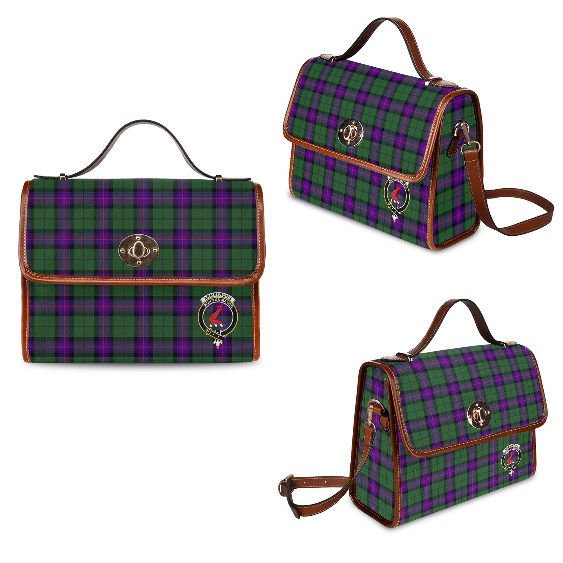Armstrong Modern Tartan Leather Strap Waterproof Canvas Bag with Family Crest One Size 34cm * 42cm (13.4" x 16.5") - Tartanvibesclothing