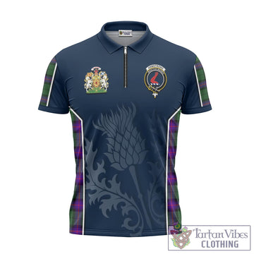 Armstrong Modern Tartan Zipper Polo Shirt with Family Crest and Scottish Thistle Vibes Sport Style