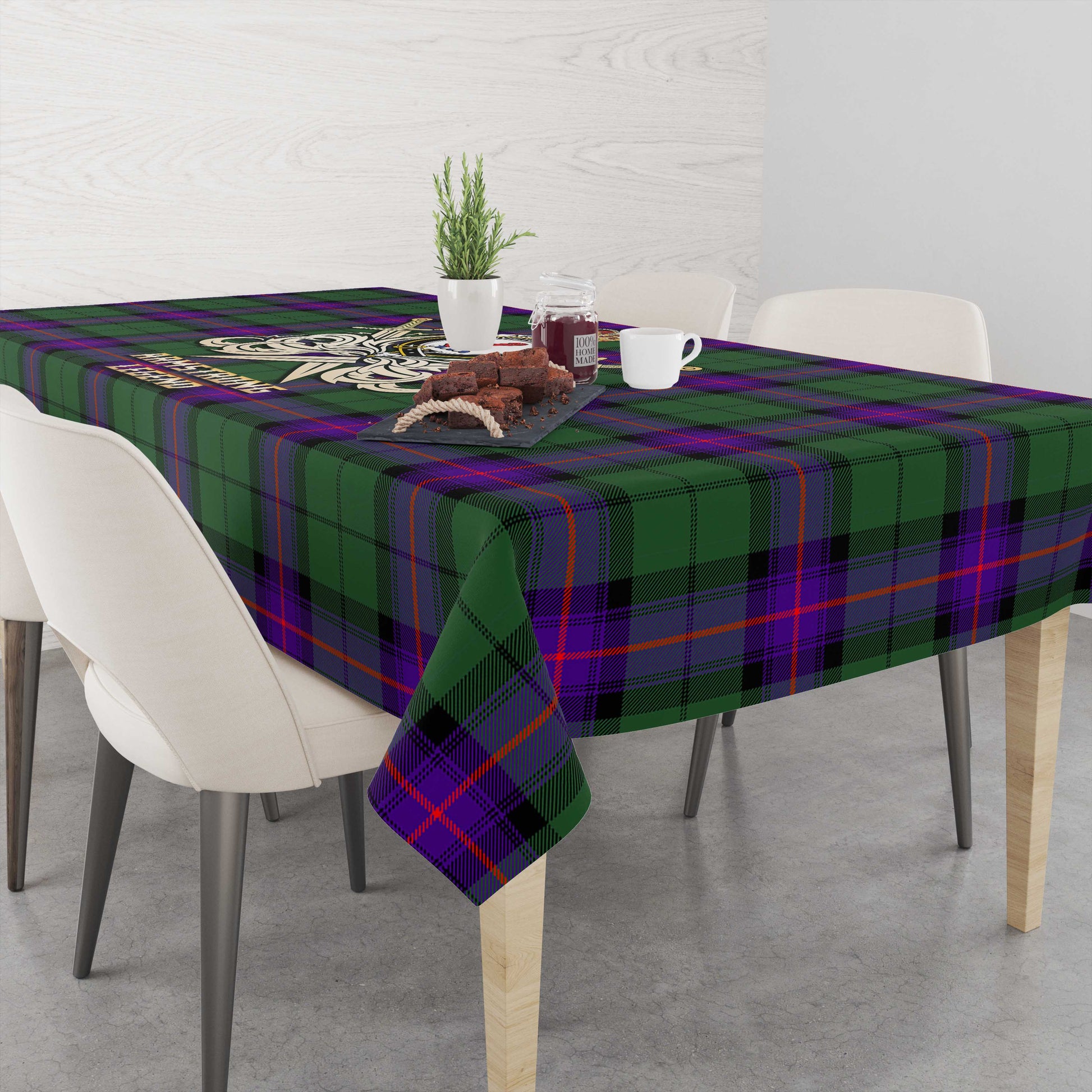 Tartan Vibes Clothing Armstrong Modern Tartan Tablecloth with Clan Crest and the Golden Sword of Courageous Legacy
