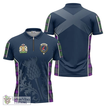 Armstrong Modern Tartan Zipper Polo Shirt with Family Crest and Scottish Thistle Vibes Sport Style
