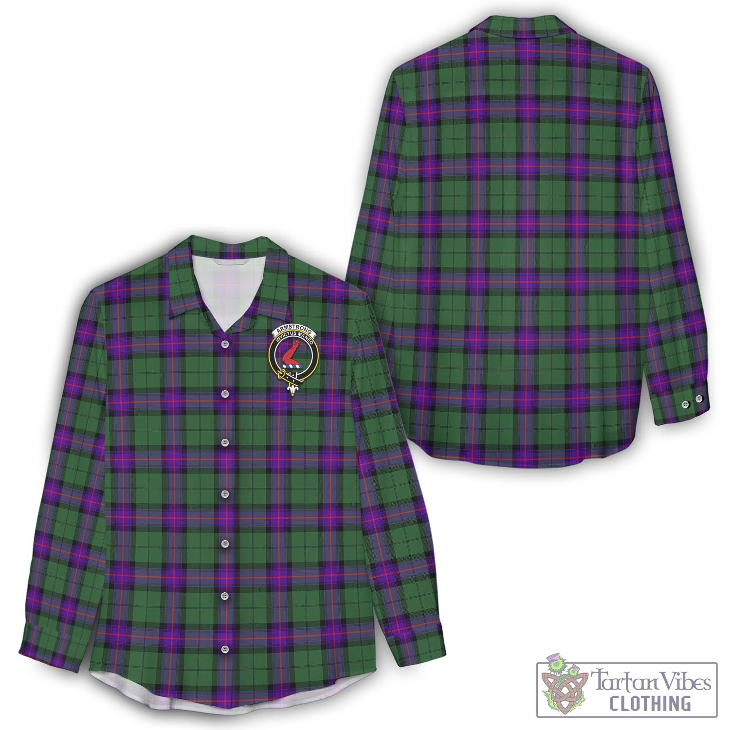 Tartan Vibes Clothing Armstrong Modern Tartan Womens Casual Shirt with Family Crest