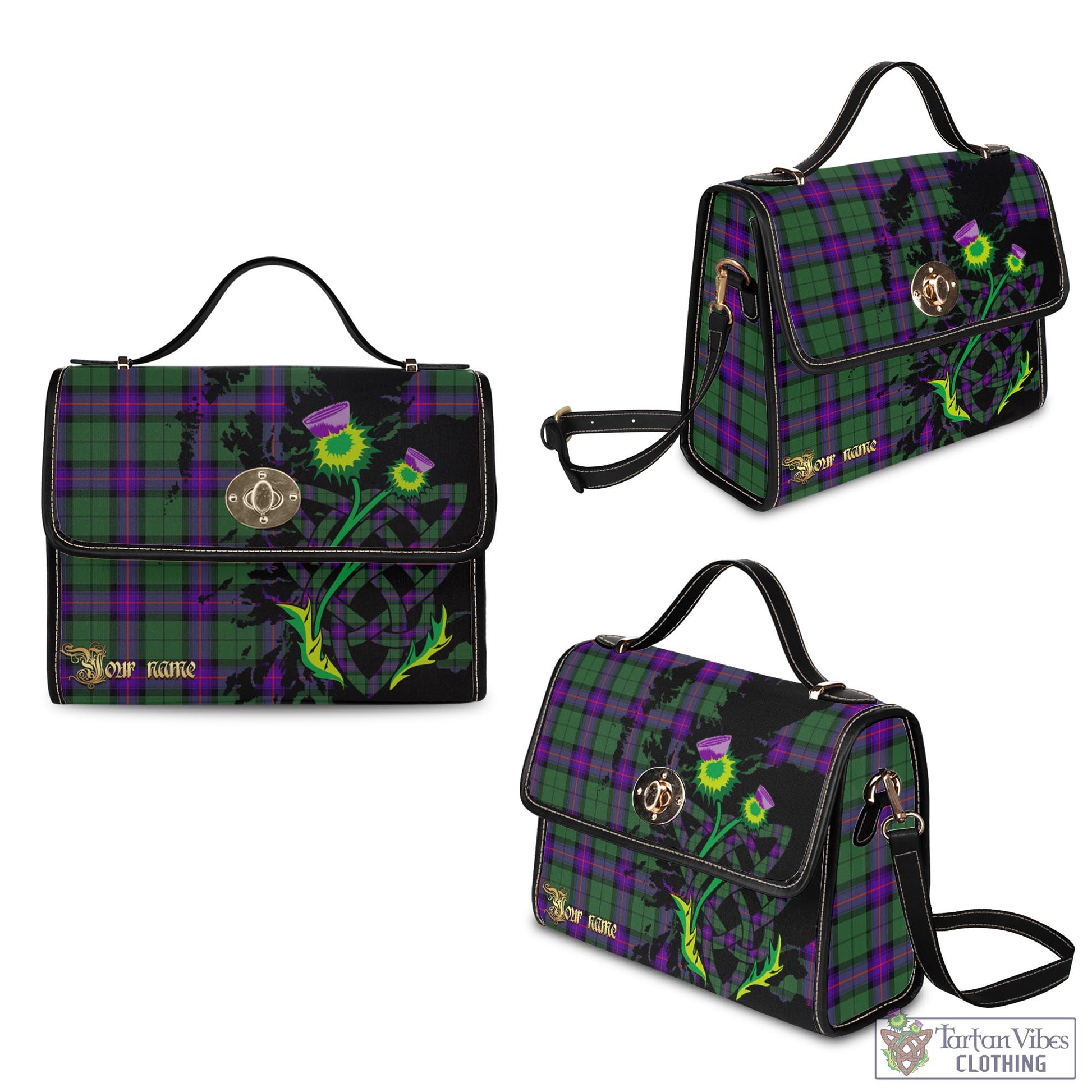 Tartan Vibes Clothing Armstrong Modern Tartan Waterproof Canvas Bag with Scotland Map and Thistle Celtic Accents